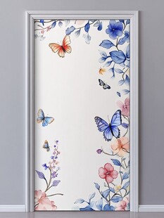花卉蝴蝶装饰门贴图案