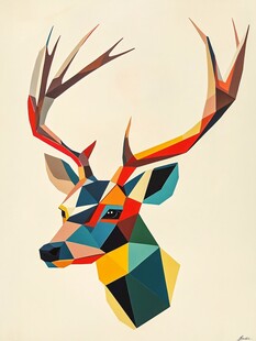 几何风多彩鹿头插画