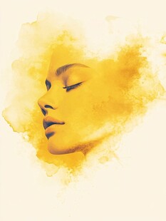 梦幻黄色水彩女性侧脸