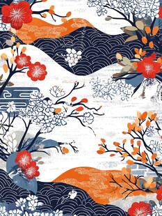 中式风花卉海浪图案设计