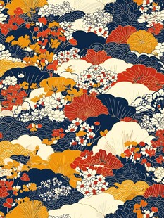 日式和风花卉海浪图案