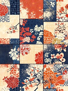 日式花卉拼接图案纹理