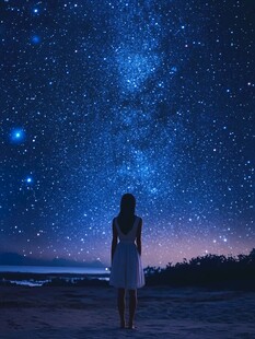 女孩凝望璀璨星空