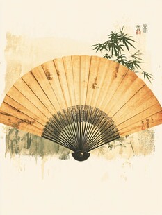 古风折扇配翠竹雅致图景