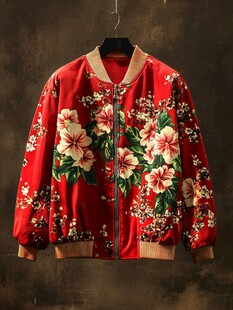 中式花卉刺绣红色短外套