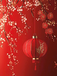 红灯笼映繁花喜庆氛围