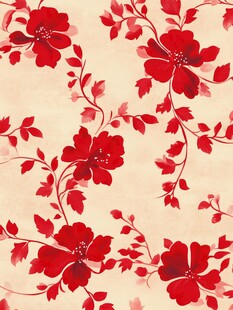 红花朵叶浅色底纹图案