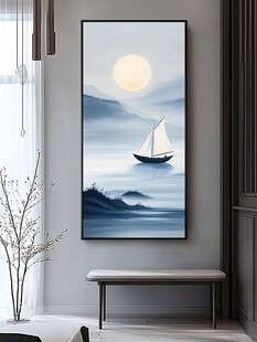 月夜孤舟山水装饰画