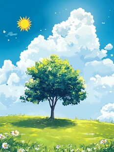 阳光下的绿树与草地