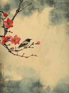 枝头栖鸟映红梅