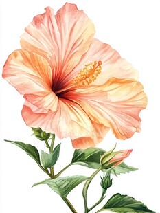 粉色木槿花水彩插画