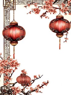 中式灯笼与繁花装饰图