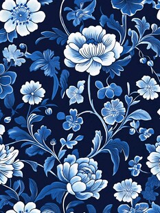 蓝白花卉图案的精美布料
