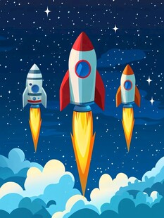 三火箭升空奇幻夜景图