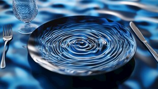 水波餐盘旁的优雅餐具