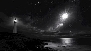 夜空下的灯塔与璀璨星河