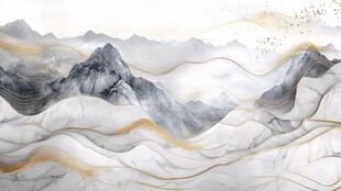 水墨山水 金色线条绘意境