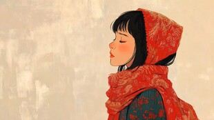 戴红头巾的沉思女孩