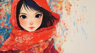 戴红头巾的可爱女孩