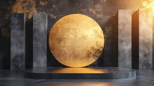 金色圆球立于石柱间场景