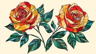 彩色玻璃风双朵玫瑰花