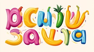 多彩水果风字母艺术设计