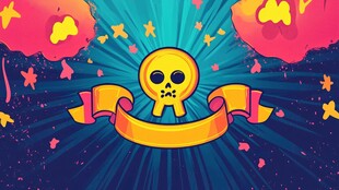 卡通骷髅头与绚丽背景装饰