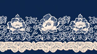 中式蓝白花卉蕾丝花边