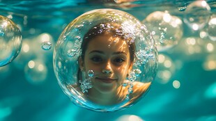水中女孩与梦幻气泡世界