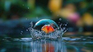 金鱼入水瞬间水花飞溅