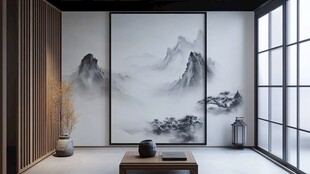 中式禅意茶室山水装饰画
