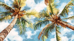 仰望蓝天中的椰树美景