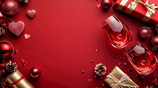 浪漫红色背景下的节日元素