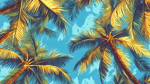 仰望蓝天中的棕榈树