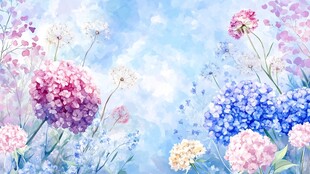 梦幻水彩花卉风景图