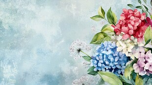 清新水彩风绣球花插画