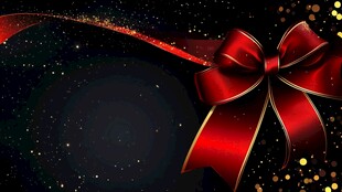 红绸蝴蝶结闪耀黑金背景