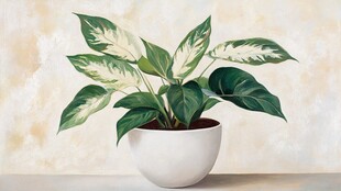 白盆中的斑纹绿植