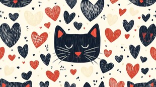 黑猫爱心图案 可爱风背景
