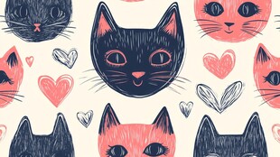 可爱猫咪与爱心图案背景