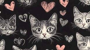猫咪爱心图案无缝背景