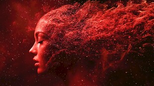 红色粒子构成的梦幻人脸