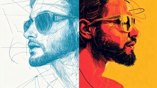 双面风格男士肖像插画