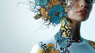 梦幻花卉装饰的时尚女性形象