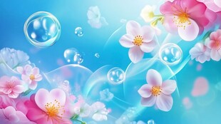 梦幻樱花与气泡浪漫图景