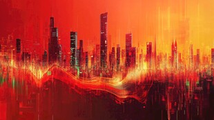 红色炫彩未来感都市夜景