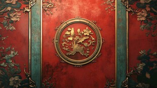 中式红墙金饰古典花纹图案