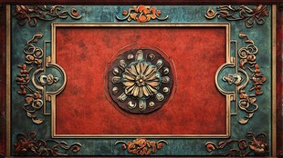 复古雕花装饰的红色面板