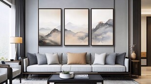 现代客厅中式山水挂画装饰