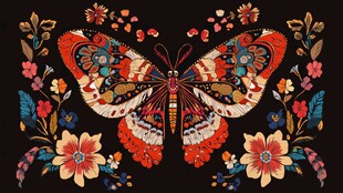 蝴蝶花卉刺绣图案艺术美